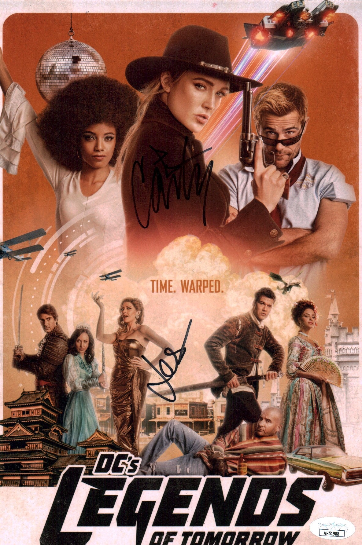 DC Legends of Tomorrow 8x12 Cast x2 Jes Macallan, Caity Lotz Signed Photo JSA Certified Autograph