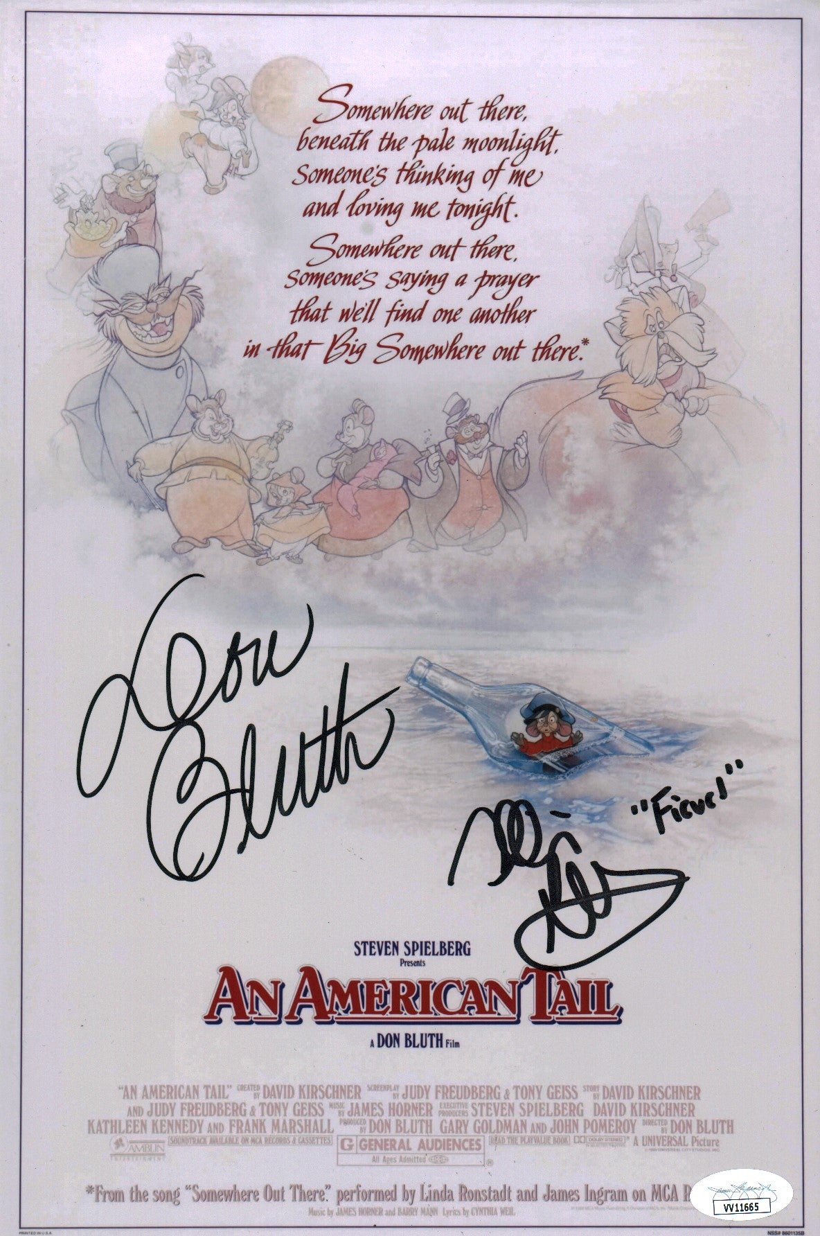 An American Tail Signed Glasser Bluth 8X12 Signed Photo JSA Certified Autograph