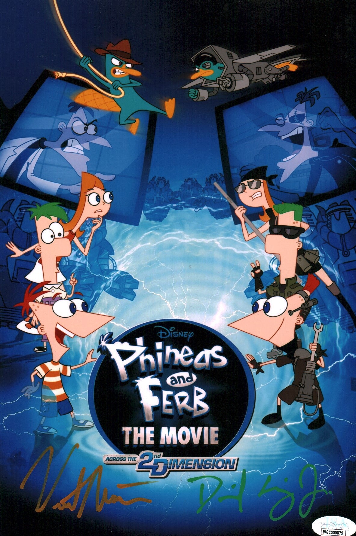 Phineas and Ferb The Movie 8x12 Cast x2 Errigo Martella Signed Photo JSA Certified Autograph