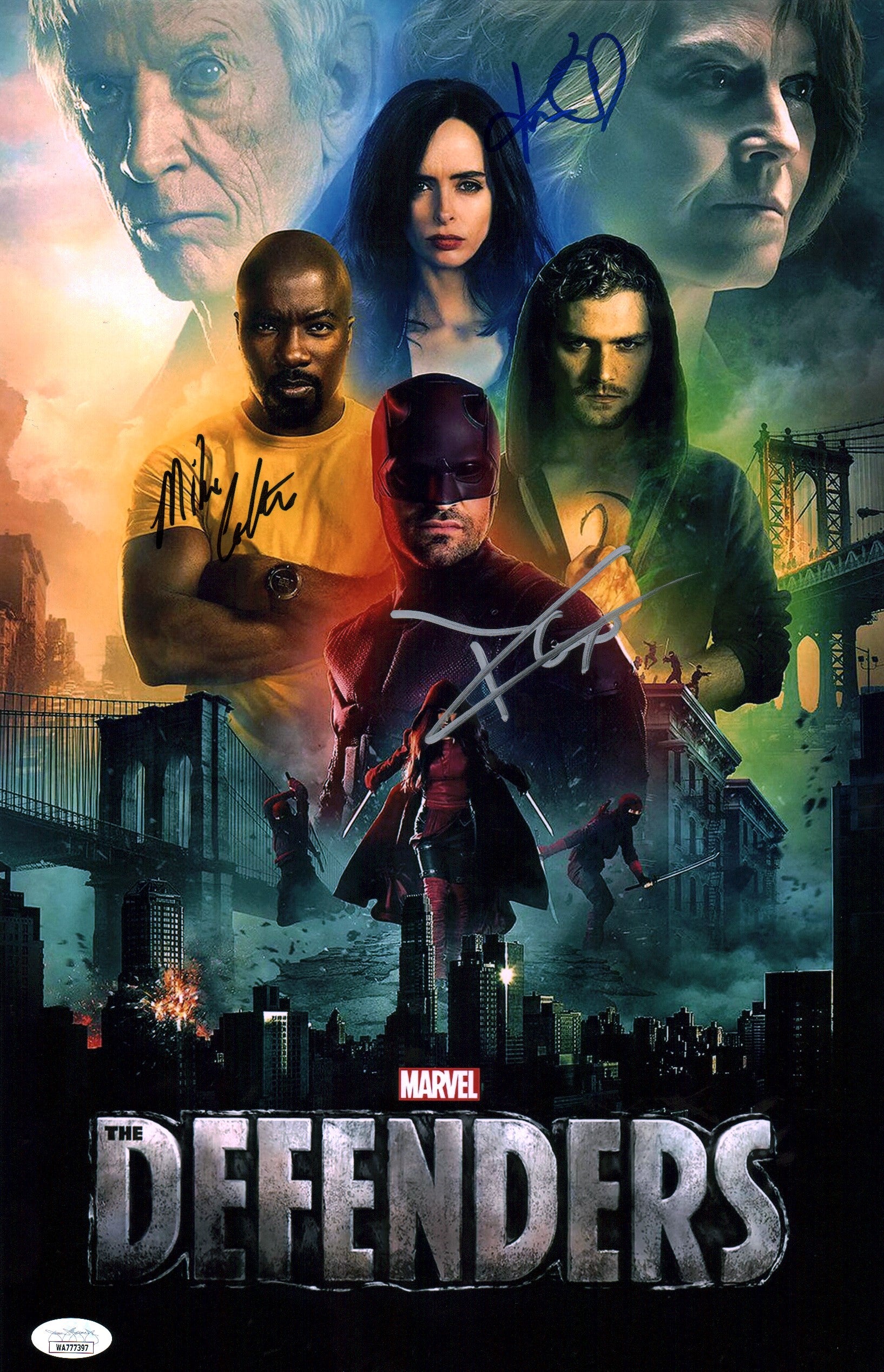 The Defenders Daredevil 11x17 Cast x3 Signed Cox Ritter Colter Photo Poster JSA COA Certified Autograph