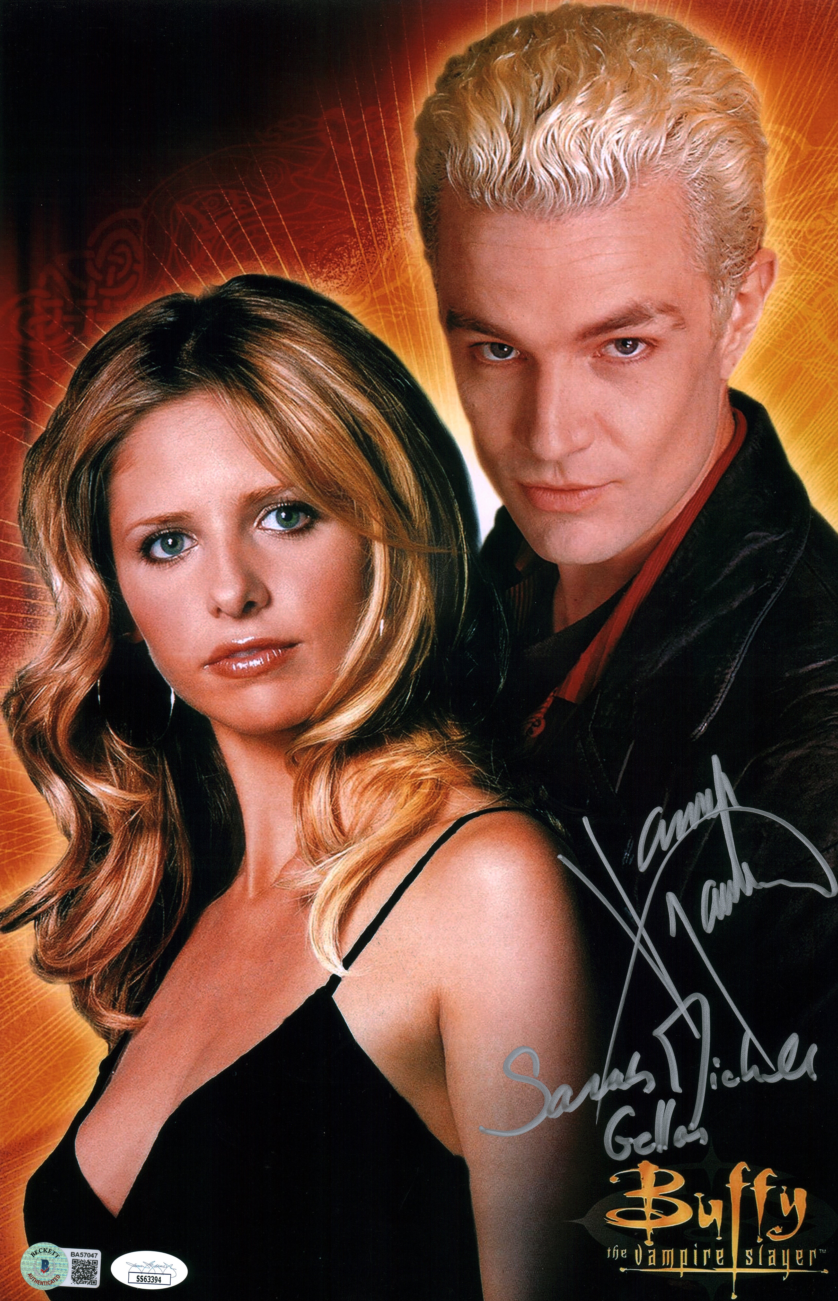 Buffy the Vampire Slayer 11x17 Mini Poster Cast x2 Signed Gellar Marsters Beckett JSA Certified Autograph