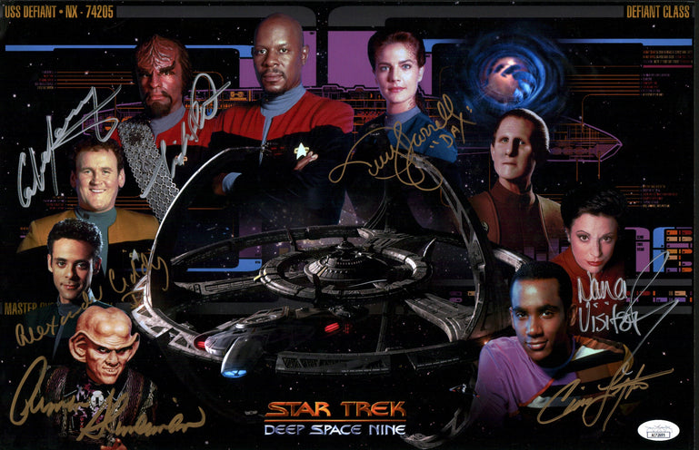 Star Trek: Deep Space Nine 11x17 Photo Poster Cast x7 Signed Dorn, Farrell, Lofton, Meany, Shimerman, Siddig, Visitor JSA Certified Autograph