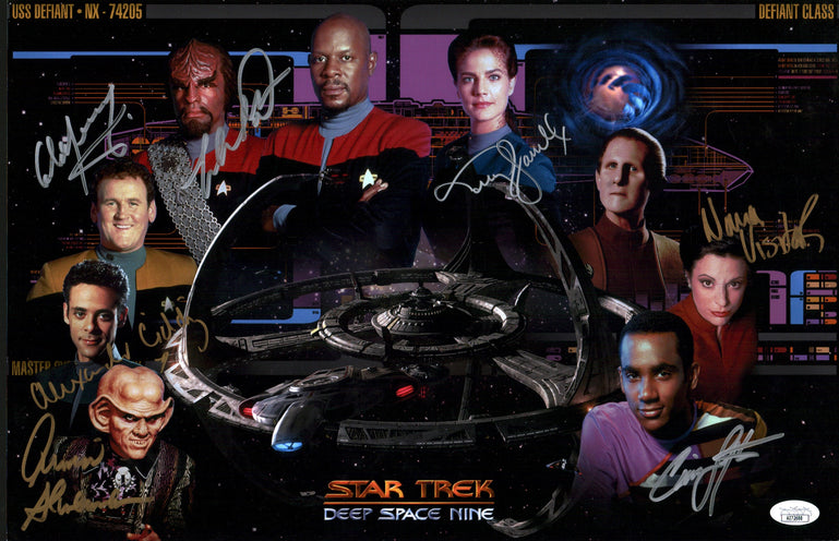 Star Trek: Deep Space Nine 11x17 Photo Poster Cast x7 Signed Dorn, Farrell, Lofton, Meany, Shimerman, Siddig, Visitor JSA Certified Autograph