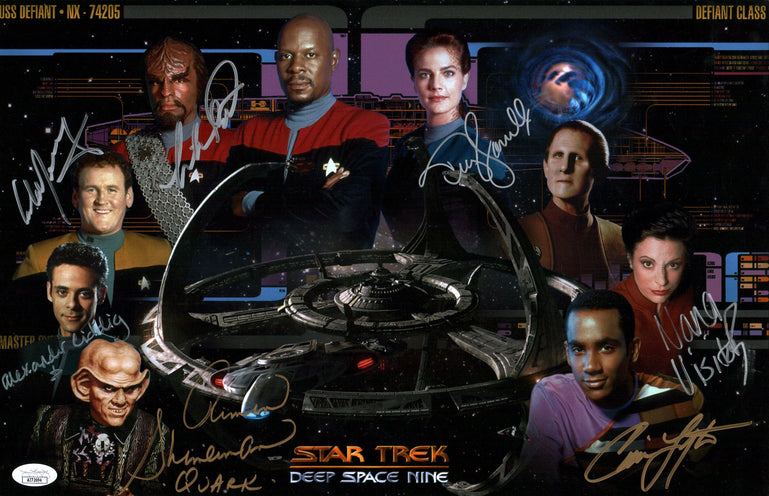 Star Trek: Deep Space Nine 11x17 Photo Poster Cast x7 Signed Dorn, Farrell, Lofton, Meany, Shimerman, Siddig, Visitor JSA Certified Autograph