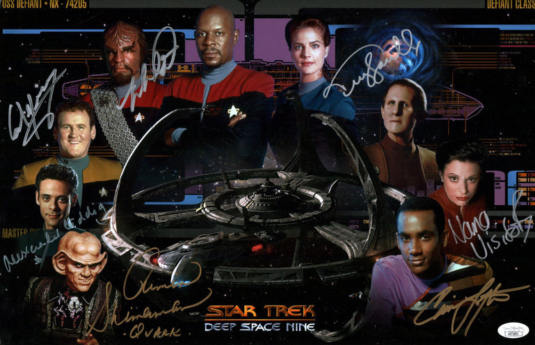 Star Trek: Deep Space Nine 11x17 Photo Poster Cast x7 Signed Dorn, Farrell, Lofton, Meany, Shimerman, Siddig, Visitor JSA Certified Autograph