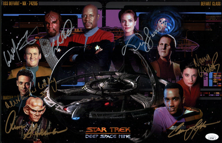 Star Trek: Deep Space Nine 11x17 Photo Poster Cast x7 Signed Dorn, Farrell, Lofton, Meany, Shimerman, Siddig, Visitor JSA Certified Autograph