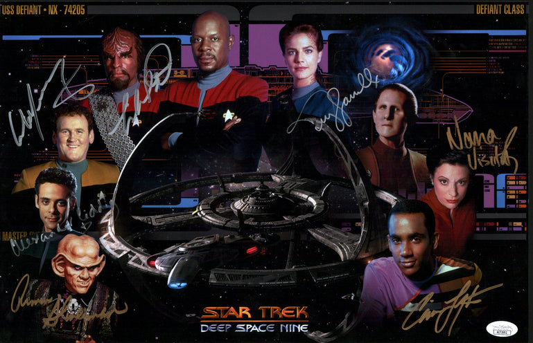 Star Trek: Deep Space Nine 11x17 Photo Poster Cast x7 Signed Dorn, Farrell, Lofton, Meany, Shimerman, Siddig, Visitor JSA Certified Autograph