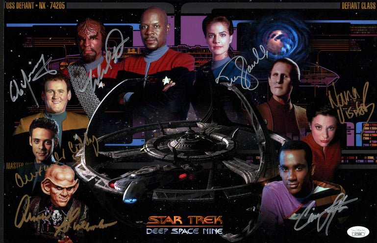 Star Trek: Deep Space Nine 11x17 Photo Poster Cast x7 Signed Dorn, Farrell, Lofton, Meany, Shimerman, Siddig, Visitor JSA Certified Autograph