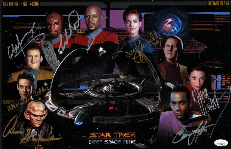 Star Trek: Deep Space Nine 11x17 Photo Poster Cast x7 Signed Dorn, Farrell, Lofton, Meany, Shimerman, Siddig, Visitor JSA Certified Autograph