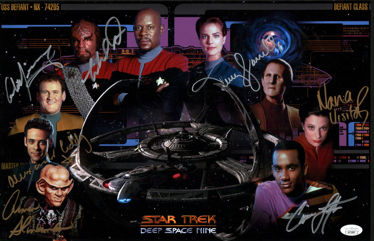 Star Trek: Deep Space Nine 11x17 Photo Poster Cast x7 Signed Dorn, Farrell, Lofton, Meany, Shimerman, Siddig, Visitor JSA Certified Autograph