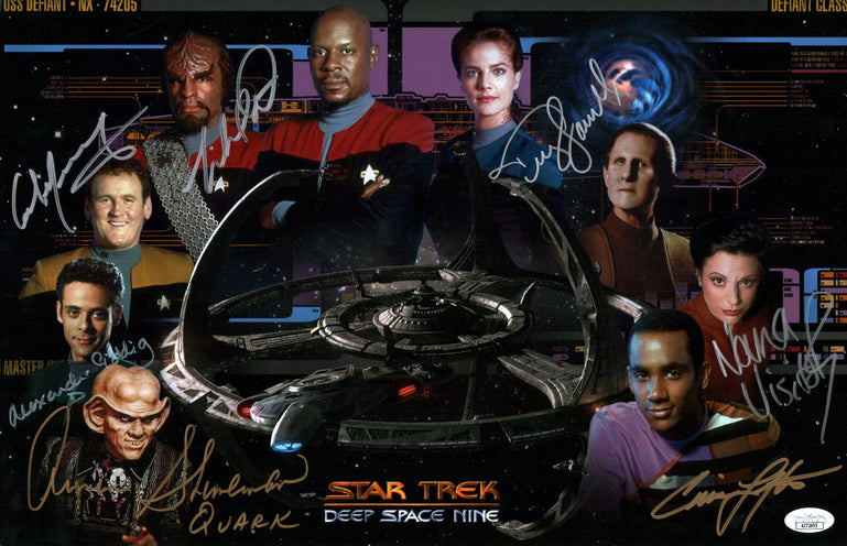 Star Trek: Deep Space Nine 11x17 Photo Poster Cast x7 Signed Dorn, Farrell, Lofton, Meany, Shimerman, Siddig, Visitor JSA Certified Autograph