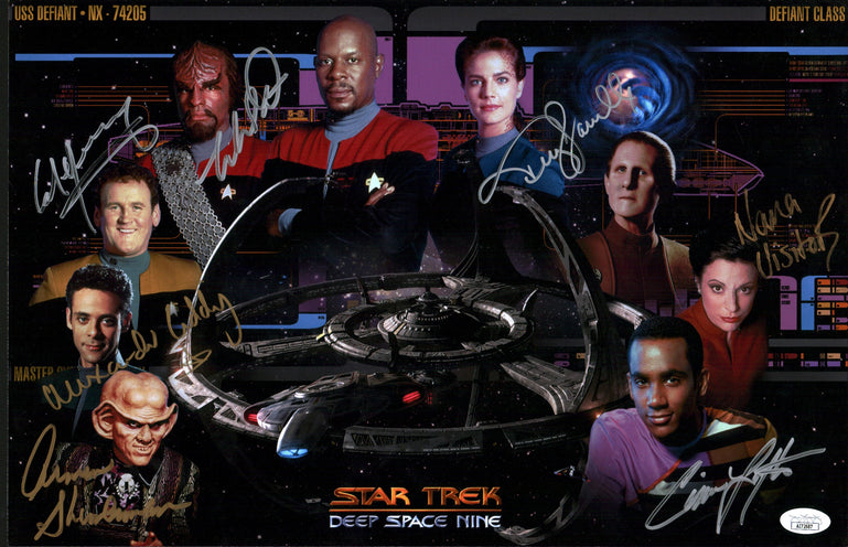 Star Trek: Deep Space Nine 11x17 Photo Poster Cast x7 Signed Dorn, Farrell, Lofton, Meany, Shimerman, Siddig, Visitor JSA Certified Autograph