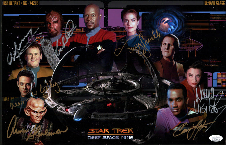 Star Trek: Deep Space Nine 11x17 Photo Poster Cast x7 Signed Dorn, Farrell, Lofton, Meany, Shimerman, Siddig, Visitor JSA Certified Autograph