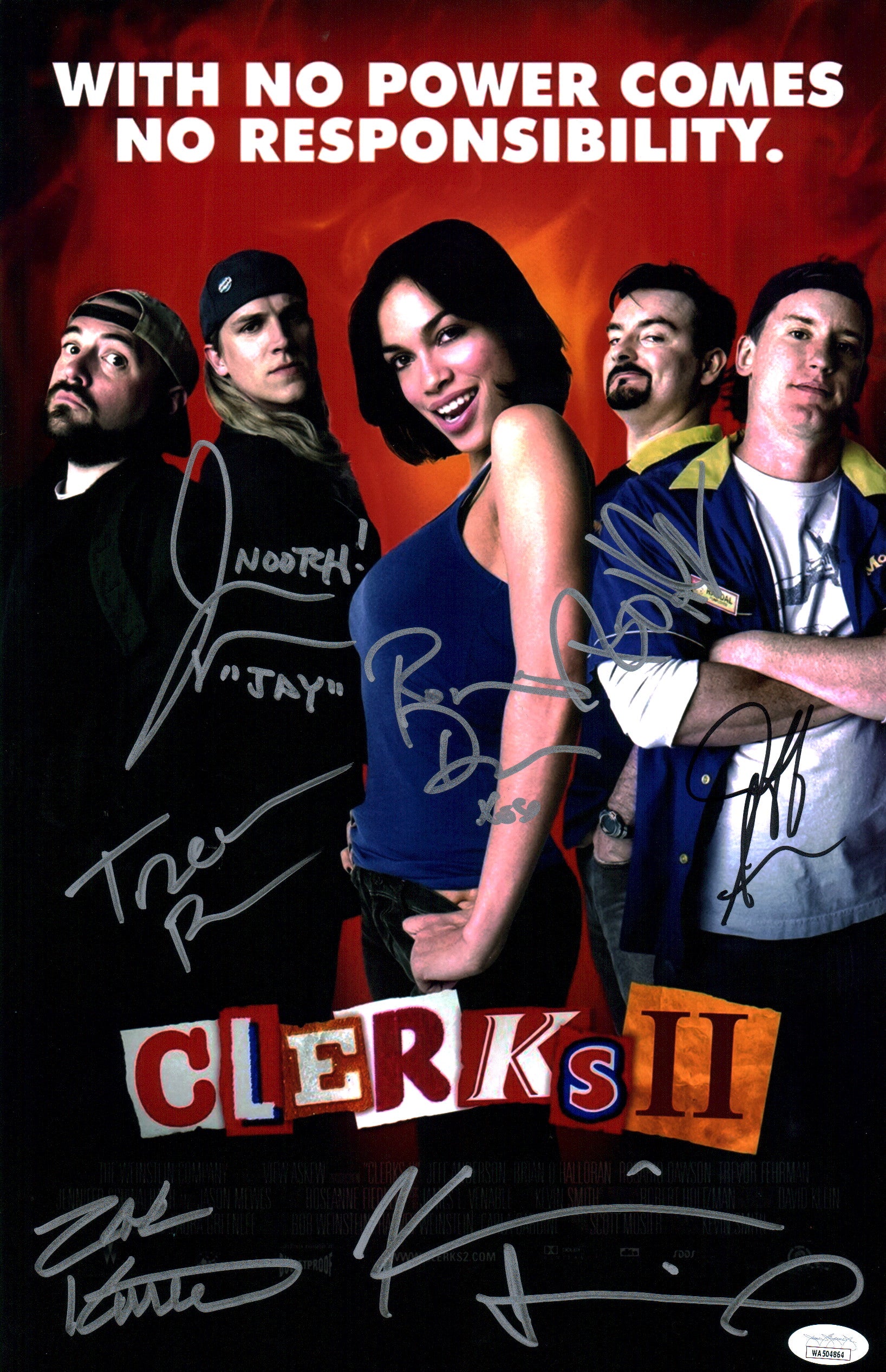 Clerks II 11x17 Photo Poster Cast x7 Signed Autograph Anderson, Dawson, Mewes, O'Halloran, Smith, Fehrman, Knutson JSA Certified Autograph