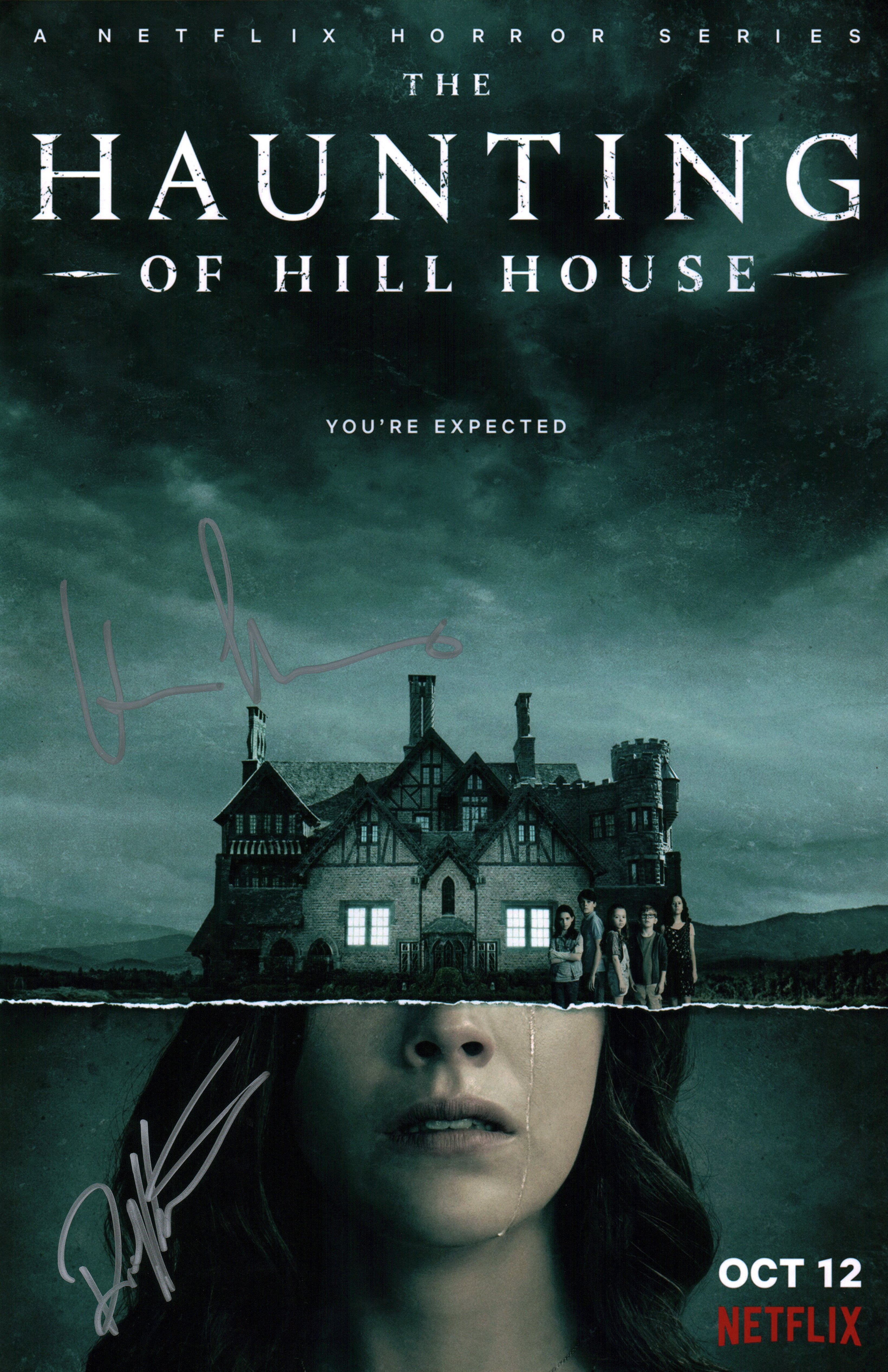 The Haunting of Hill House 11x17 Photo Poster Cast x2 Signed Thomas, Kurtzman Autograph JSA Certified