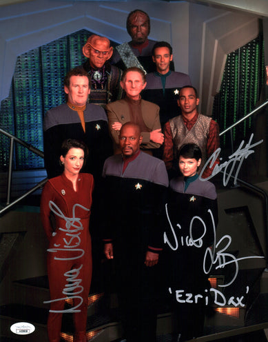 Star Trek: Deep Space Nine 11x14 Photo Poster Cast x3 Signed De Boer, Lofton, Visitor, JSA Certified Autograph