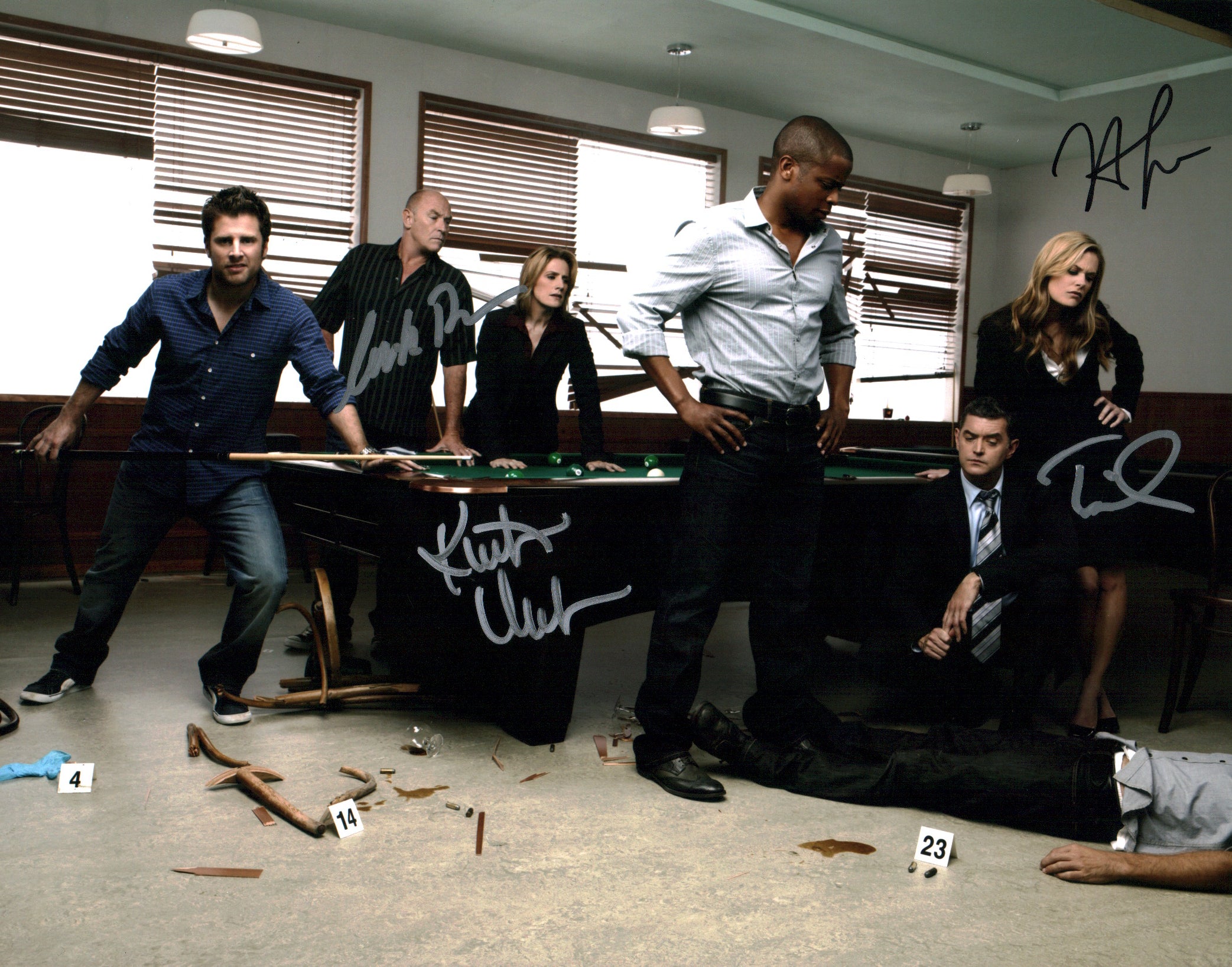 Psych 11x14 Photo Poster Cast x4 Signed Bernsen, Lawson, Nelson, Omundson JSA Certified Autograph