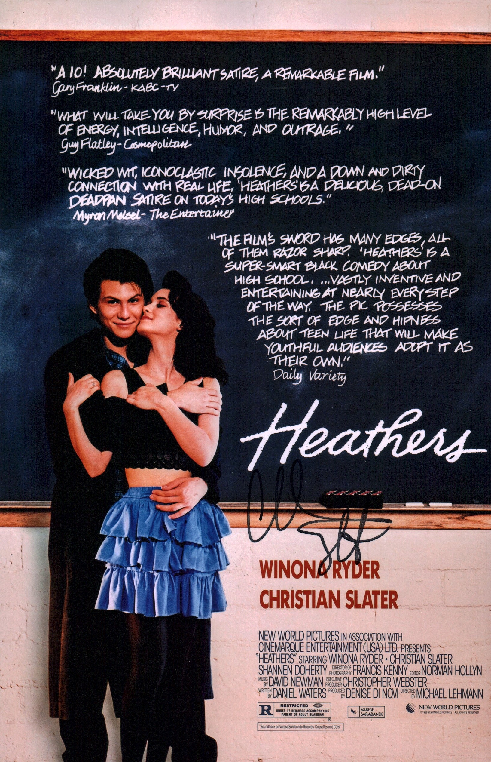 Christian Slater Heathers 11x17 Signed Photo Poster JSA Certified Autograph