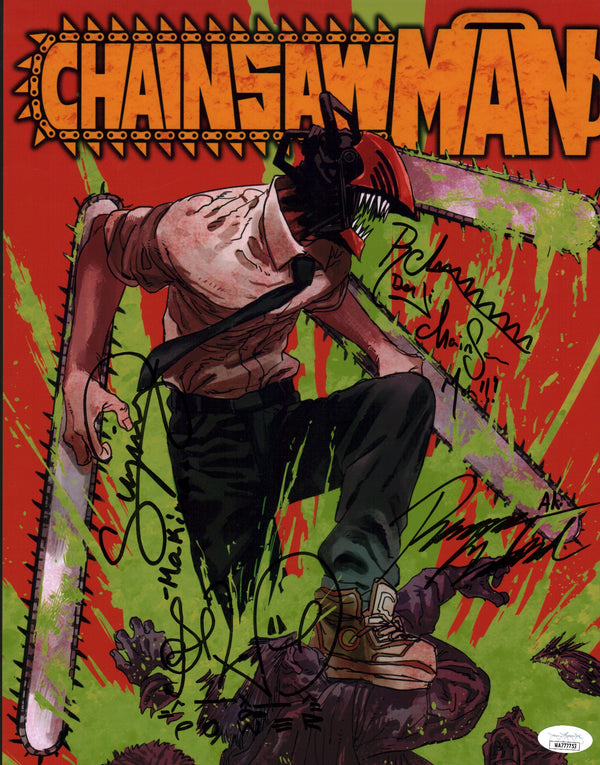 Chainsaw Man 11x14 Signed Photo Poster Cast x4 Murdock Levy Wiedenheft Yeung JSA Certified Autograph