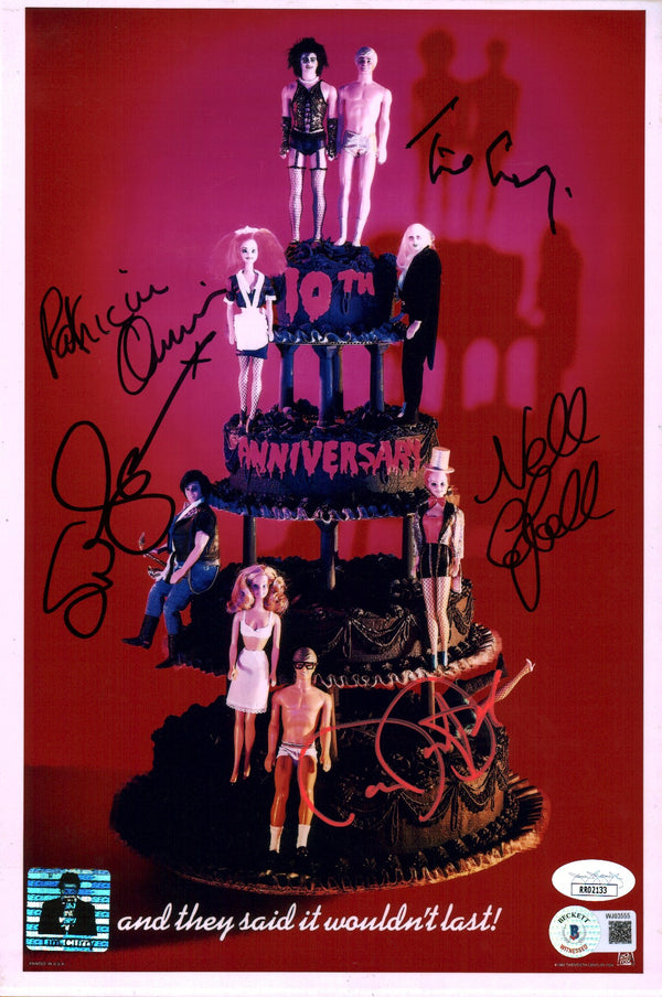 The Rocky Horror Picture Show RHPS 8x10 Signed Bostwick Campbell Curry Quinn Sarandon Cast Photo JSA Beckett COA Certified Autographs
