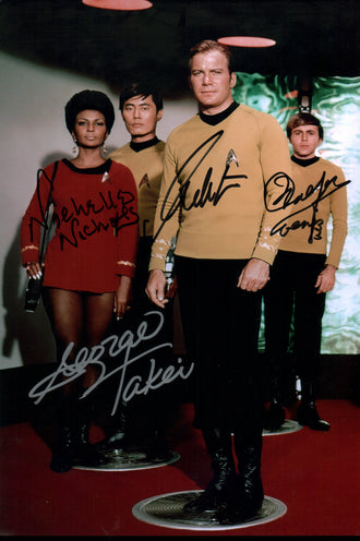 Star Trek 8x12 Photo Cast x4 Signed Shatner, Koenig, Nichols Takei JSA Certified Autograph