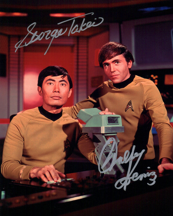 Star Trek 8x10 Photo Cast x2 Signed George Takei, Walter Koenig JSA Certified Autograph