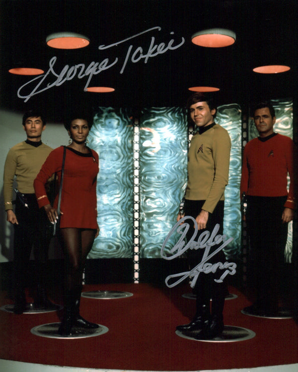 Star Trek 8x10 Photo Cast x2 Signed George Takei, Walter Koenig JSA Certified Autograph