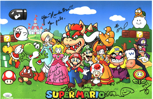 Super Mario 11x17 Photo Poster Cast x3 Signed Mustard, Kelly, Martinet JSA Certified Autograph