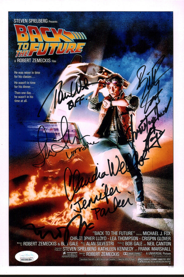 Back To The Future 8x12 Signed Cast x6 Photo Fox Lloyd Thompson Wilson Wells Zane JSA Certified COA Autograph