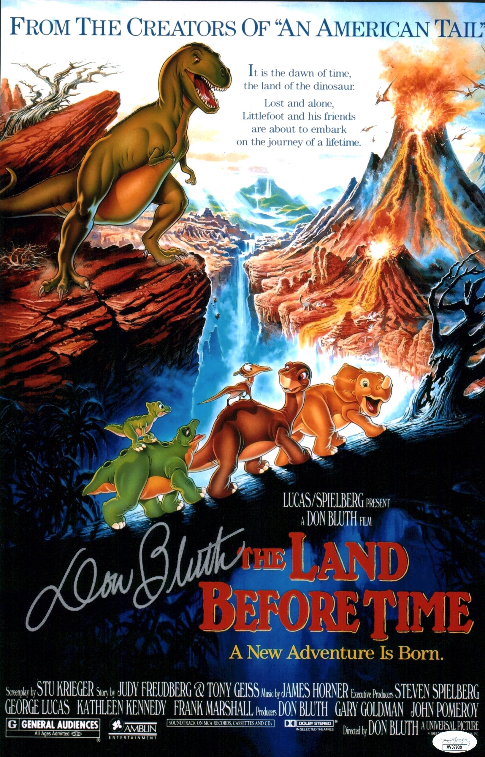 Don Bluth The Land Before Time 11x17 Signed Photo Poster JSA COA Certified Autograph