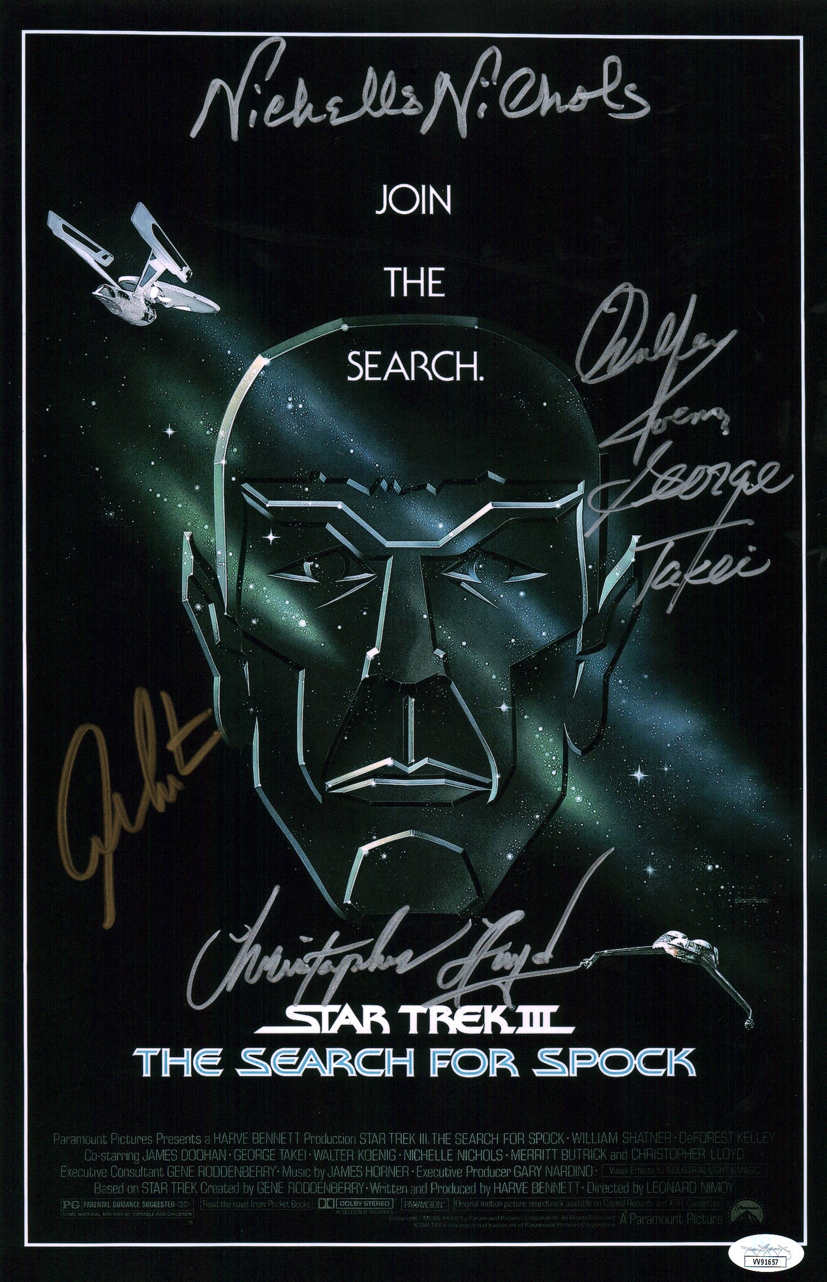 Star Trek III The Search for Spock 11x17 Cast Poster Signed x5 Koenig Lloyd Nichols Shatner Takei JSA Certified Autograph