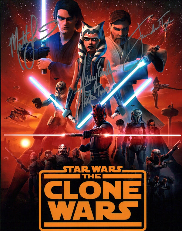 Star Wars The Clones Wars 11x14 Poster Cast x3 Signed Lanter Eckstein Taylor JSA Certified Autograph