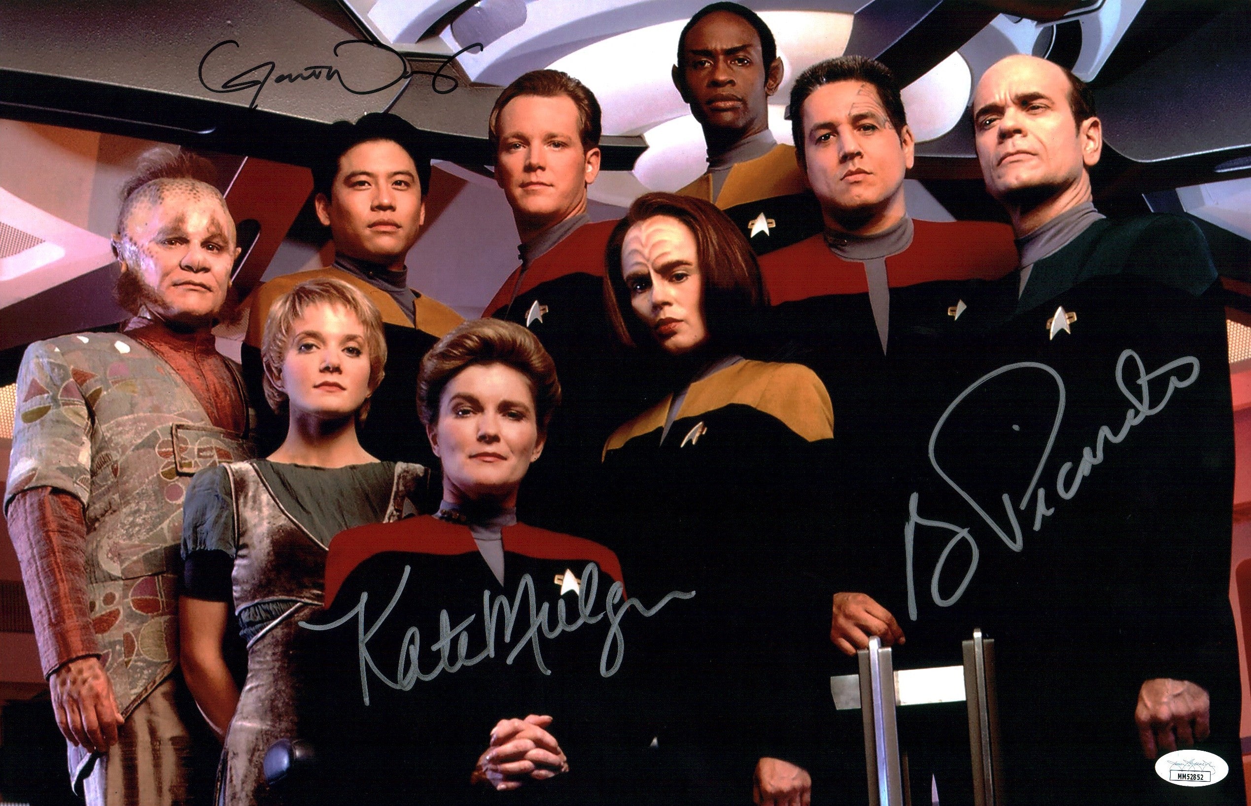Star Trek: Voyager 11x17 Signed Photo Poster Kate Mulgrew, Robert Picardo, Garrett Wang JSA Certified Autograph