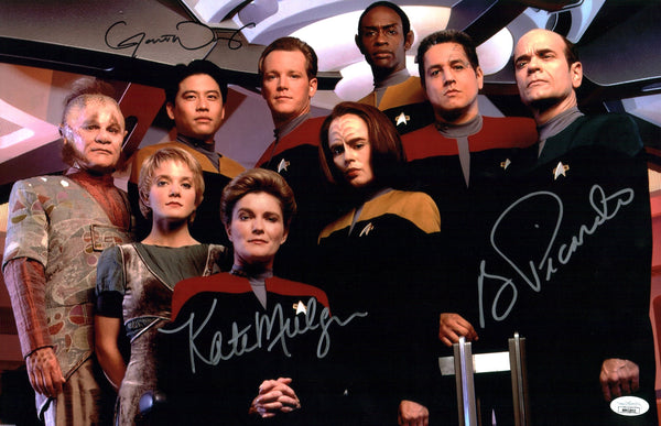 Star Trek: Voyager 11x17 Signed Photo Poster Kate Mulgrew, Robert Picardo, Garrett Wang JSA Certified Autograph