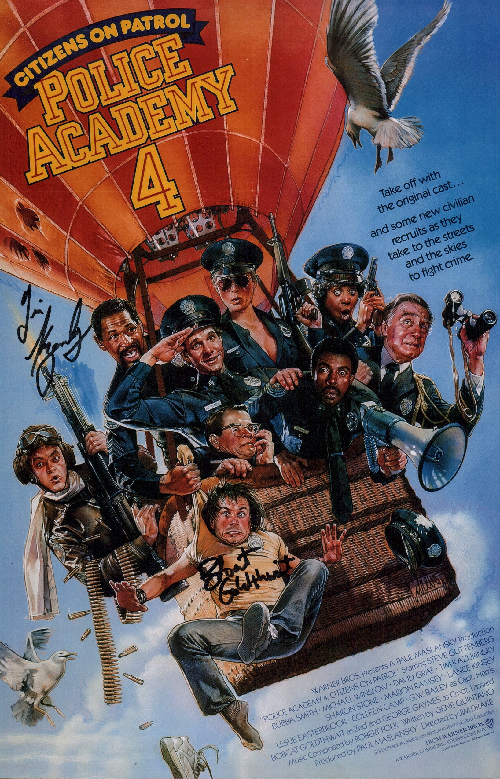 Police Academy 4 11x17 Bobcat Goldthwait & Tim Kazurinsky Signed Photo Poster JSA Certified