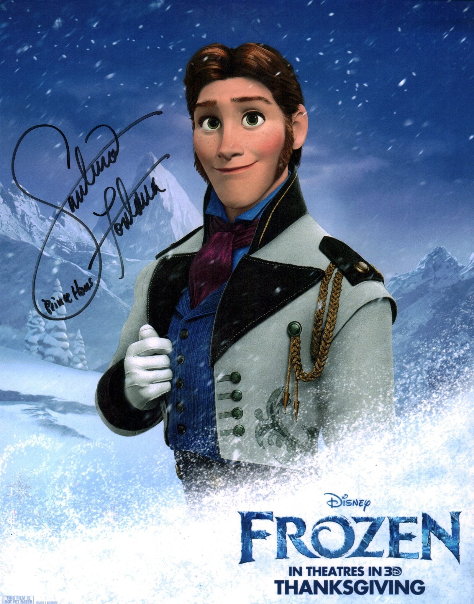 Santino Fontana Frozen 11x14 Signed Photo Poster JSA Certified Autograph