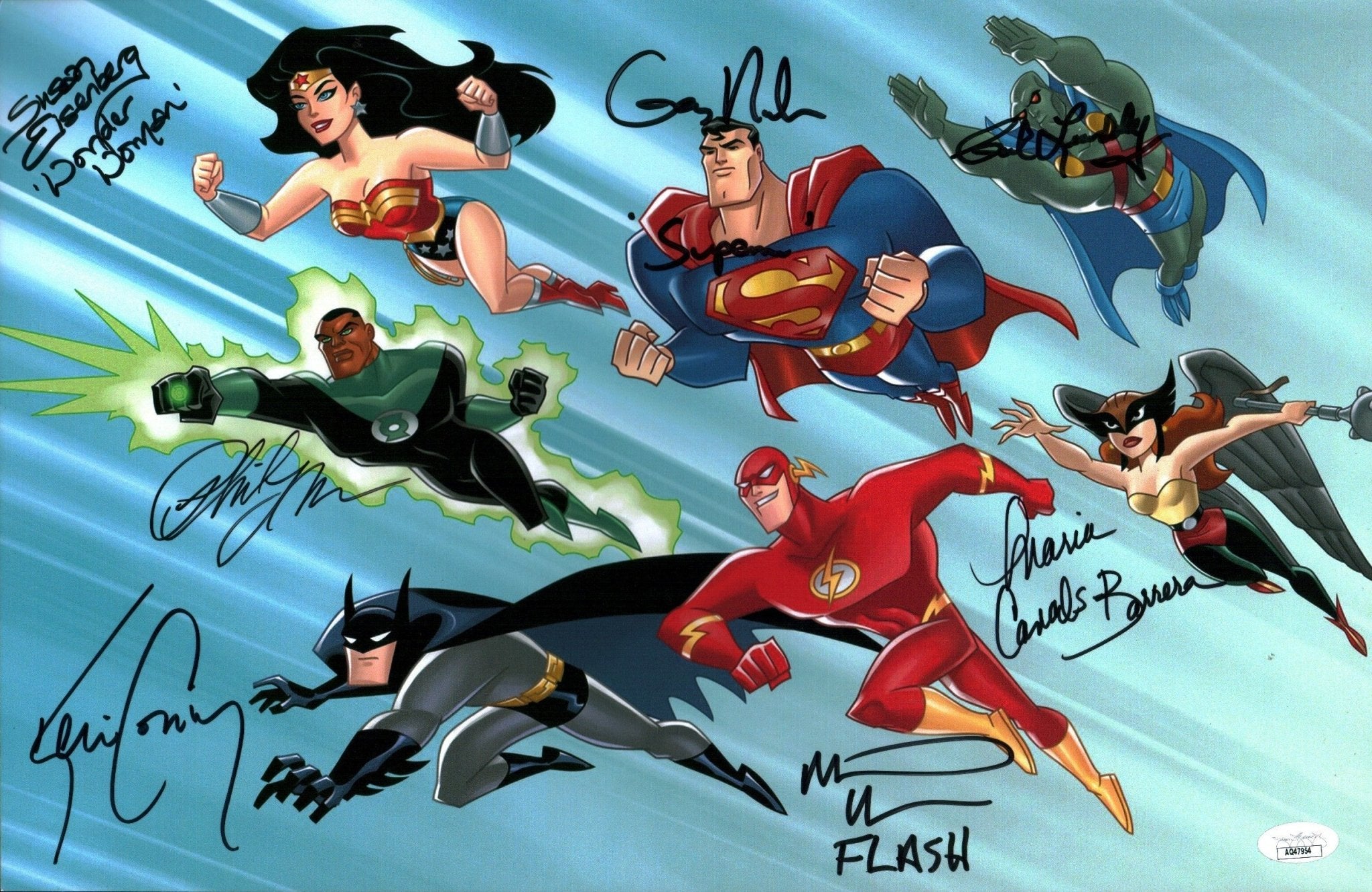 Justice League 11x17 Photo Poster Cast x6 Signed Canals-Barrera Conroy Lumbly Lamarr Newbern Rosenbaum JSA Certified Autograph