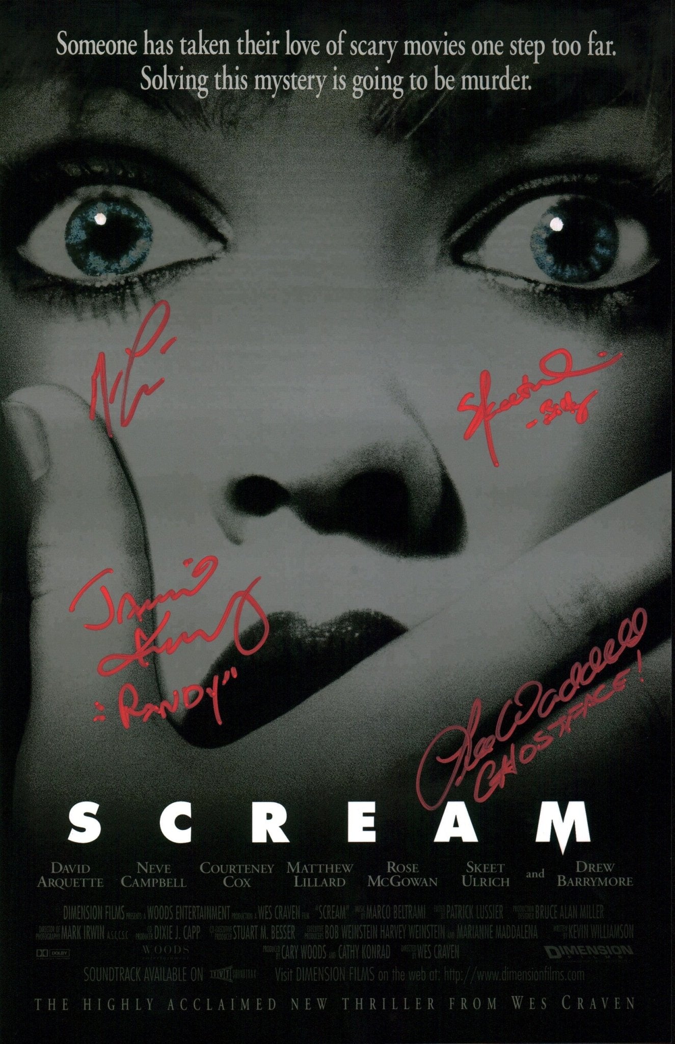 Scream 11x17 Signed Photo Cast x4 Lillard Ulrich Kennedy Waddell JSA Certified Autograph