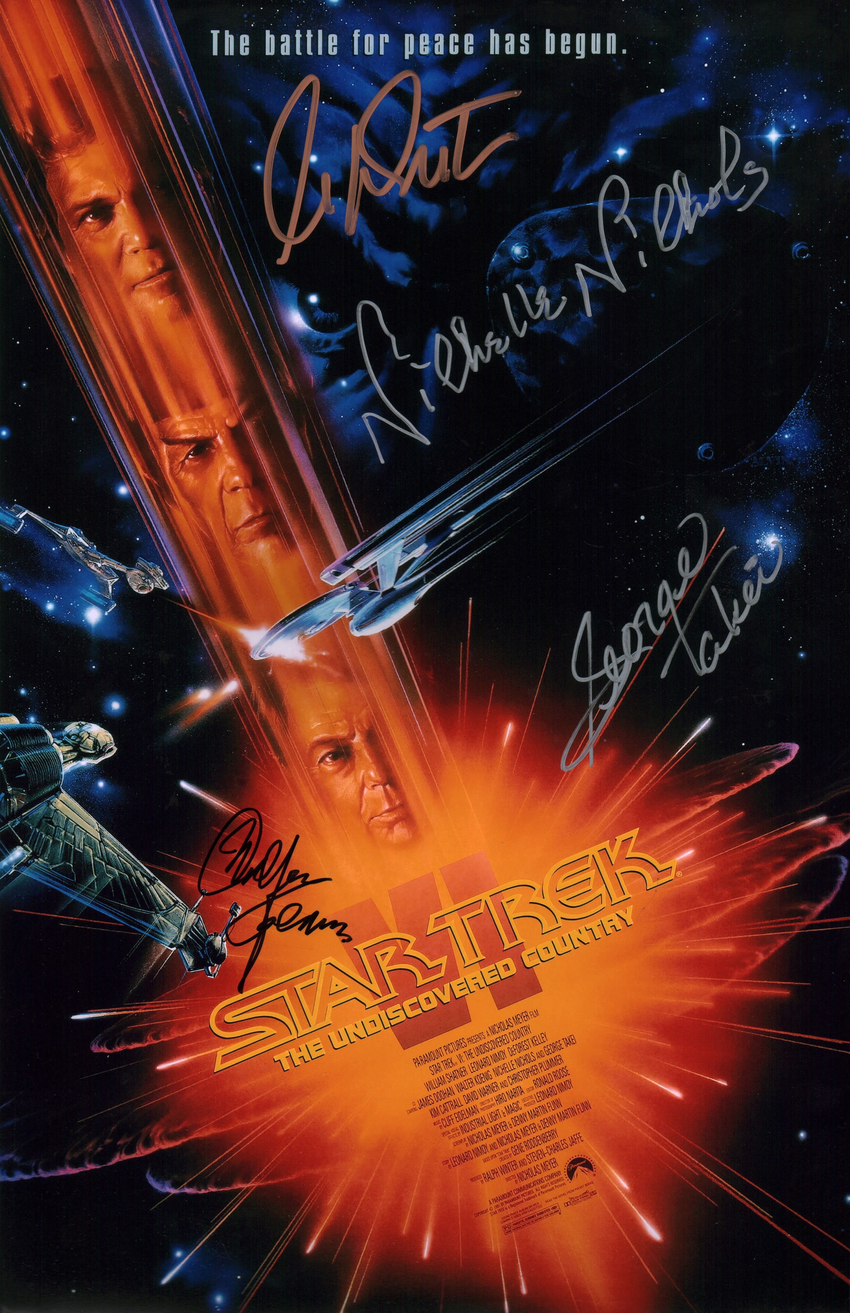 Star Trek VI: The Undiscovered Country 11x17 Poster Cast x4 Signed Koenig Nichols Shatner Takei JSA Certified Autograph