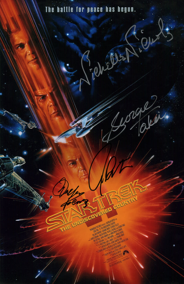 Star Trek VI: The Undiscovered Country 11x17 Poster Cast x4 Signed Koenig Nichols Shatner Takei JSA Certified Autograph