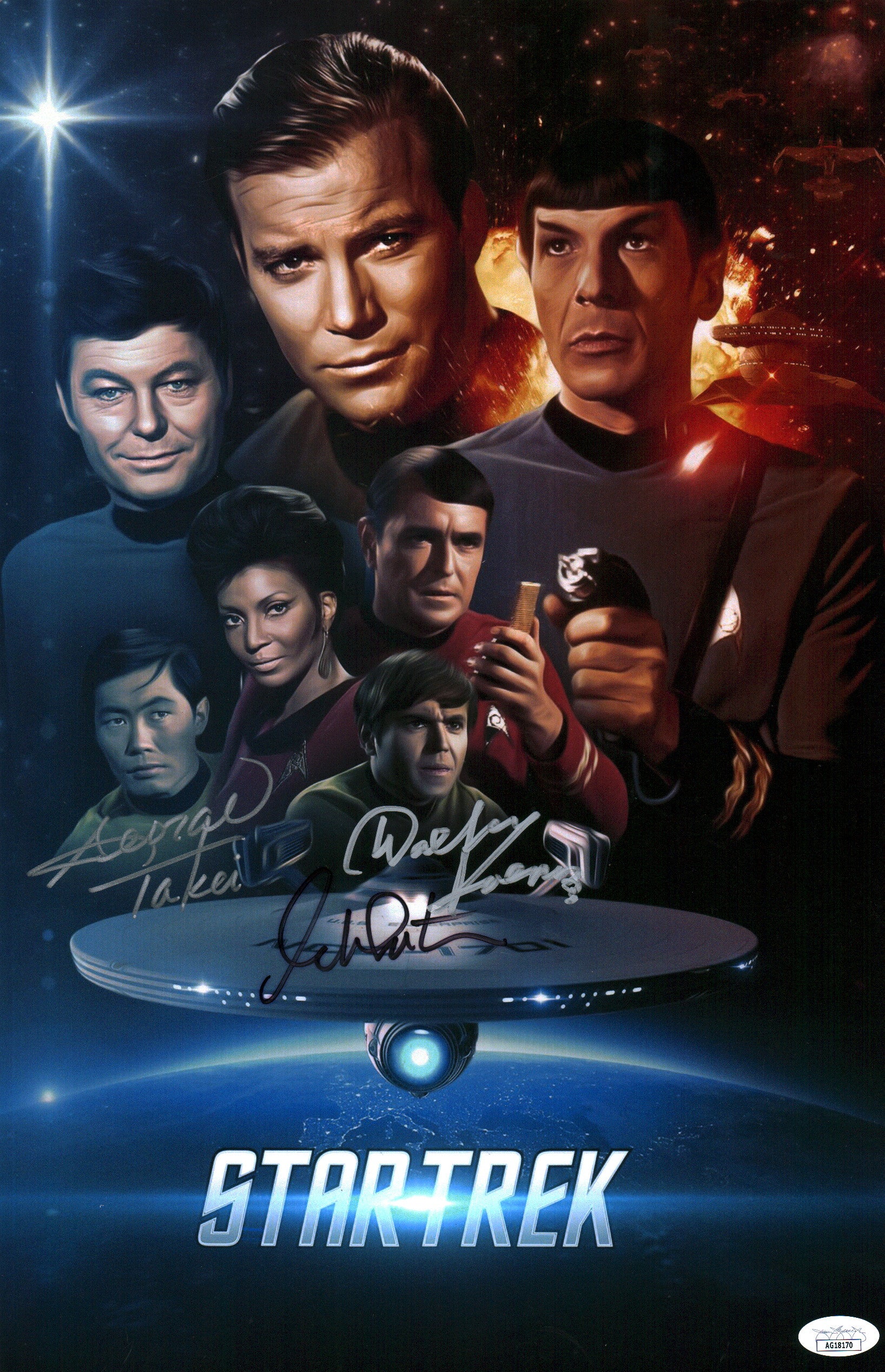 Star Trek 11x14 Mini Poster x3 Signed Koenig Shatner Takei JSA COA Certified Autograph