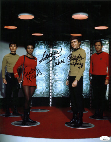 Star Trek 11x14 Mini Poster Cast x3 Signed Koenig Nichols Takei JSA Certified Autograph