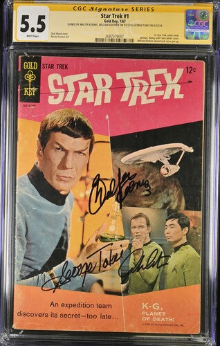 Star Trek #1 Gold Key CGC Signature Series 5.5 Signed William Shatner, Walter Koenig, George Takei