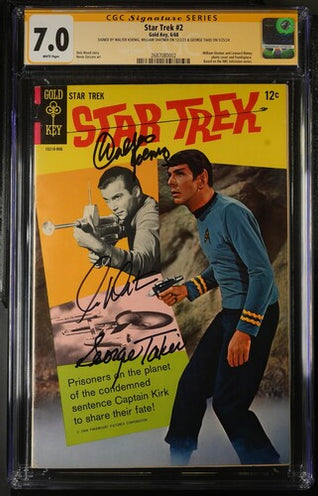 Star Trek #2 Gold Key CGC Signature Series 7.0 Cast x3 Signed Koenig, Shatner, Takei