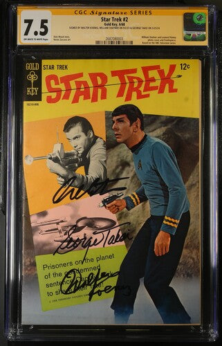 Star Trek #2 Gold Key CGC Signature Series 7.5 Cast x3 Signed Koenig, Shatner, Takei