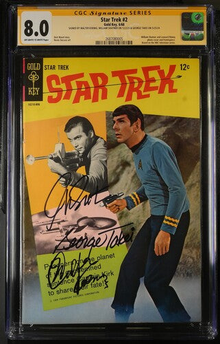 Star Trek #2 Gold Key CGC Signature Series 8.0 Cast x3 Signed Koenig, Shatner, Takei