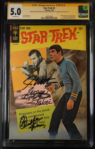 Star Trek #2 Gold Key CGC Signature Series 5.0 Cast x3 Signed Koenig, Shatner, Takei