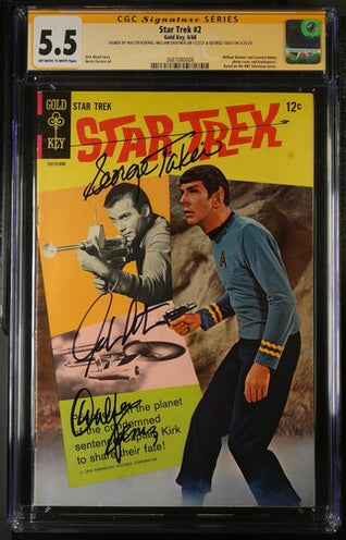 Star Trek #2 Gold Key CGC Signature Series 5.5 Cast x3 Signed Koenig, Shatner, Takei