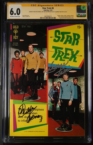 Star Trek #8 Gold Key CGC Signature Series 6.0 Cast x3 Signed Koenig, Shatner, Takei