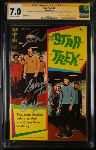 Star Trek #8 Gold Key CGC Signature Series 7.0 Cast x3 Signed Koenig, Shatner, Takei